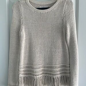 LOFT Cream Sweater with Fringe Detail